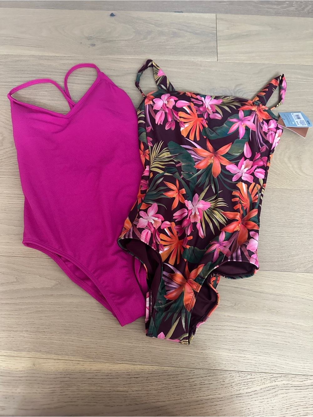 Fuchsia One-Piece Swimsuit + Tropical Floral One-Piece